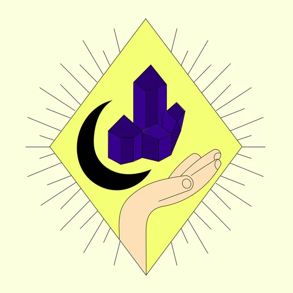 Símbolo Esotérico Uma Mão Com Cristais — Vetor de Stock