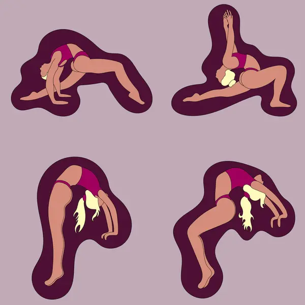 Illustration Vektor Yoga Flicka Kvinna Modell Pose Tillbaka Flickor Baddräkt — Stock vektor
