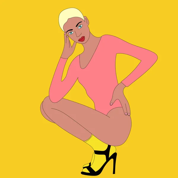 Illustration Fille Femme Modèle Pose Sport Yoga Sport Uniforme Noir — Image vectorielle
