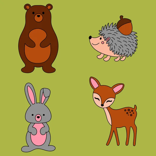Μια Σειρά Από Χαριτωμένα Ζώα Από Δάσος Αρκούδα Λαγός Ελάφι — Διανυσματικό Αρχείο
