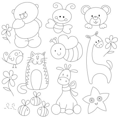 Çocuklar için boyama kitabı şirin hayvanlar