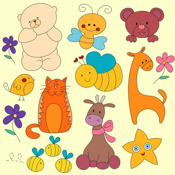 Cute Print Dla Dzieci Zwierzętami — Wektor stockowy