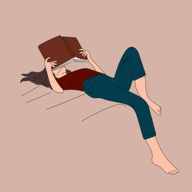 Tatlı bir kız yalan söylüyor ve kitap okuyor.