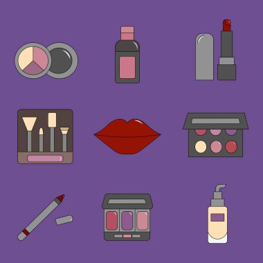Makyaj ve bakım malzemelerinin illüstrasyonunu ayarla