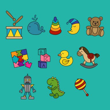 Çocukların el çizimleri için sevimli çocuk oyuncakları.