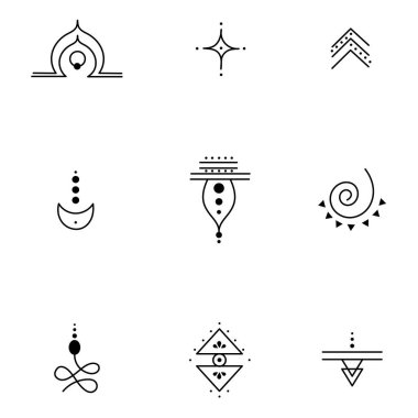 Dövmeler için bir dizi gizemli mistik sembol.