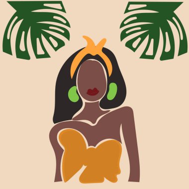 Yapraklardan oluşan bir arka planda Afrikalı bir kızın resmi