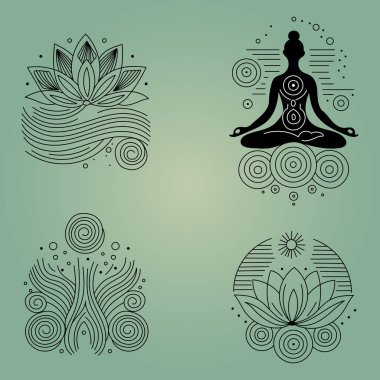 Uyum sembolleri ve Yoga logoları ayarlandı