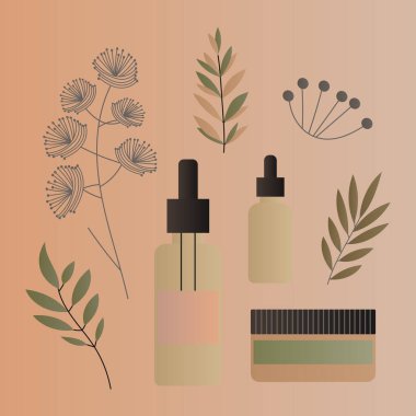 Kozmetik bakım serumu kreminin el çizimi hassas renkler