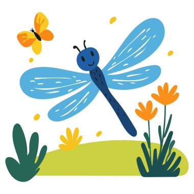 Çiçekli gülümseyen mavi sevimli yusufçuk