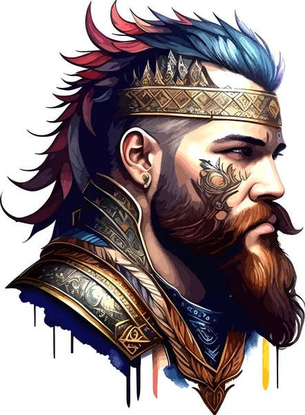 Moderm Human Head Viking Warrior Watercolor Vector Ilustração Vetorial — Vetor de Stock