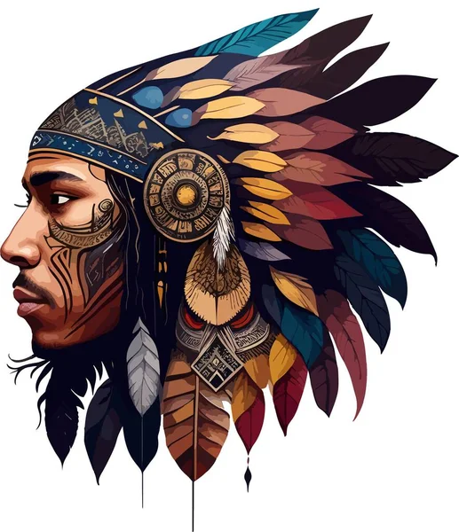 Μολύβι Σχεδίαση Moderm Native American Head Vector Εικονογράφηση Διανύσματος — Διανυσματικό Αρχείο
