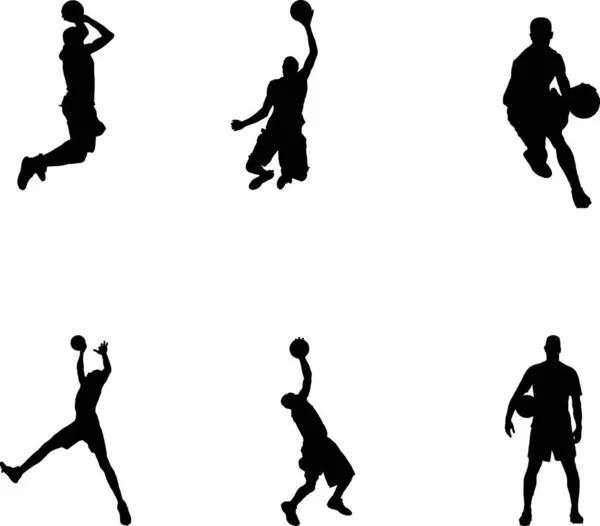 Meilleures Silhouettes Joueurs Basket Ball Vector Illustration Vectorielle — Image vectorielle