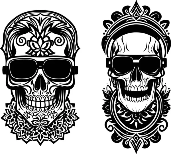 Gret Set Skulls Tattoo Vector Εικονογράφηση Διανύσματος — Διανυσματικό Αρχείο