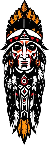 Full Color Native American Indian Head Vector Inglês Ilustração Vetorial —  Vetores de Stock