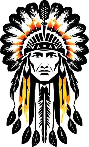 Cor Full Native American Indian Head Vector Ilustração Vetorial —  Vetores de Stock