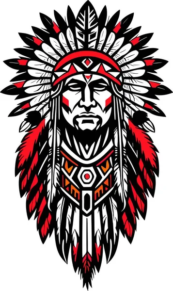Full Color Indian Native American Tattoo Vector Ilustração Vetorial —  Vetores de Stock