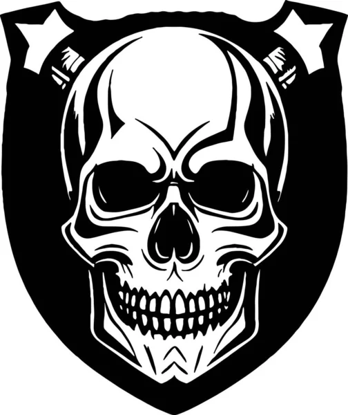 Moderm Skull Shield Emblem Sorriso Tattoo Vector Ilustração Vetorial — Vetor de Stock