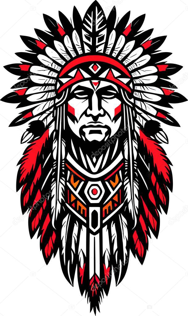 Full Color Indian Native American Tattoo Vector . Vector illustration