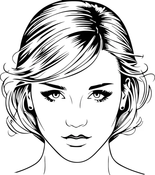 Portrait Femme Noir Blanc Tatouage Vecteur Illustration Vectorielle — Image vectorielle