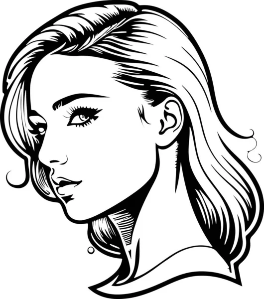 Belle Femme Noir Blanc Tatouage Vecteur Illustration Vectorielle — Image vectorielle