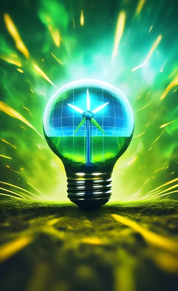 Green Lightbulb Emitting Bright Glowing Energy Field Generative High Quality — Stock Photo, Image