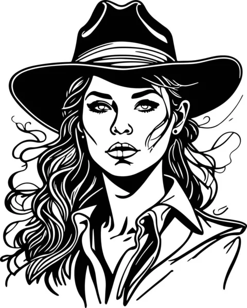 stock vector Wonderful monochrome cowboy woman portrait vector. Vector illustration