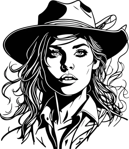 stock vector Extraordinary monochrome cowboy woman portrait vector. Vector illustration