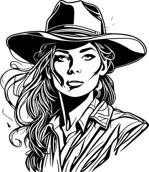 stock vector Breathtaking monochrome cowboy woman portrait vector. Vector illustration