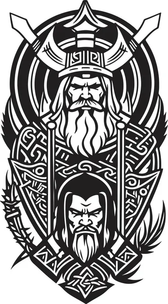 Bonito Poderoso Emblema Viking Arte Vetor Ilustração Vetorial — Vetor de Stock