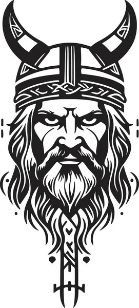 Fantástico Poderoso Emblema Vikingo Vector Arte Ilustración Vectorial — Vector de stock