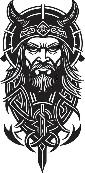 Excelente Poderoso Viking Emblema Arte Vetor Ilustração Vetorial — Vetor de Stock