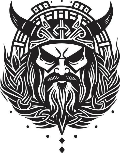 Super Poderoso Vector Arte Emblema Vikingo Ilustración Vectorial — Vector de stock