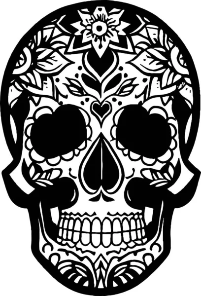 Crânio Flores Emblema Arte Símbolo Vetor Ilustração Vetorial — Vetor de Stock