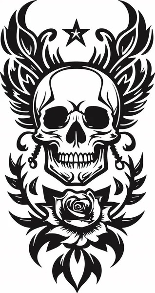 頭蓋骨の花部族の紋章アートシンボルベクトル ベクターイラスト — ストックベクタ