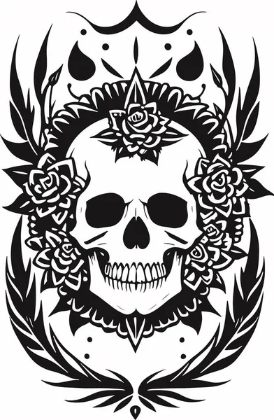 Crânio Flores Tribais Emblema Arte Símbolo Vetor Ilustração Vetorial — Vetor de Stock