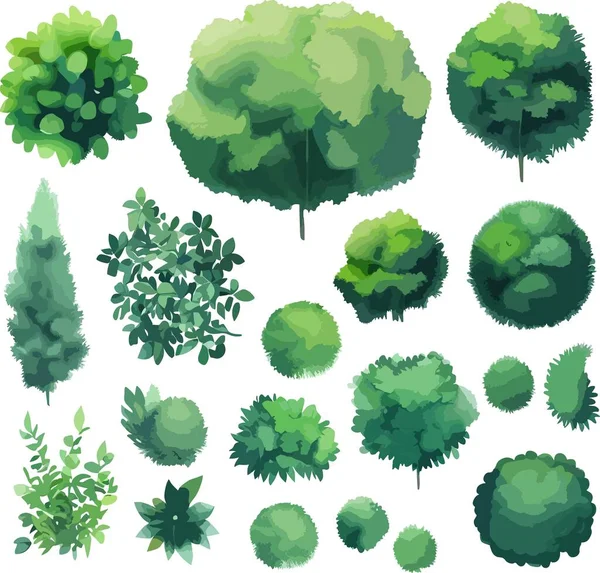 Árvores Fantásticas Arbustos Arbustos Vetor Vista Superior Ilustração Vetorial — Vetor de Stock