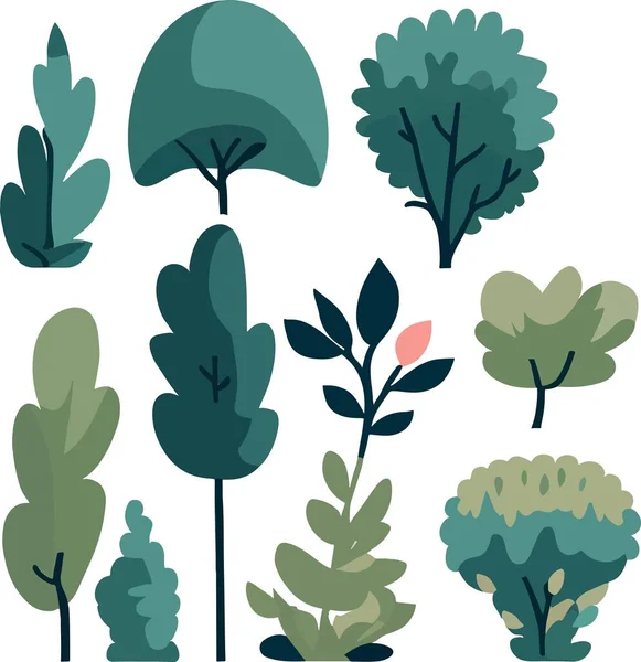 Fantástico Arbusto Plano Floresta Quadro Floral Vetor Ilustração Vetorial — Vetor de Stock