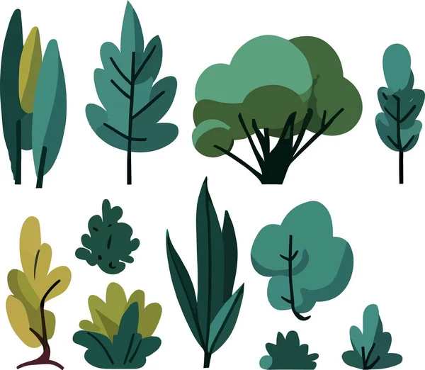 Arbusto Muito Plana Floresta Quadro Floral Vetor Ilustração Vetorial — Vetor de Stock