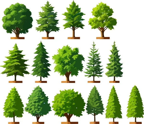 Belas Árvores Florestais Arbustos Plantas Arte Vetor Ilustração Vetorial —  Vetores de Stock