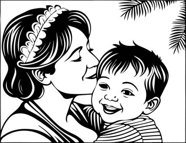 Harika ve sevimli anne sanat vektörünü seviyor. Vektör illüstrasyonu