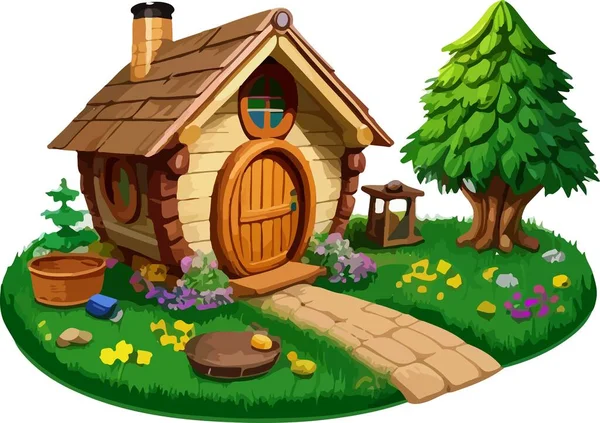 Excellente Mignonne Maison Naine Hobbit Illustration Vectorielle — Image vectorielle