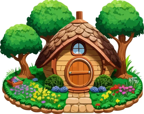 Super Mignon Nain Maison Hobbit Illustration Vectorielle — Image vectorielle