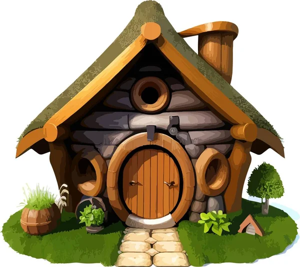 Incroyable Mignonne Maison Naine Hobbit Illustration Vectorielle — Image vectorielle