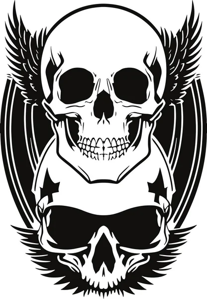Grande Crânio Vento Emblema Tatuagem Arte Vetorial Ilustração Vetorial —  Vetores de Stock