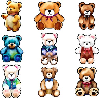 Güzel suluboya ayı sanat vektörü seti. Vektör illüstrasyonu