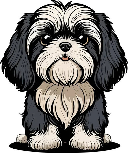 Lindo Encantador Arte Cachorro Shih Tzu Ilustración Vectorial — Vector de stock