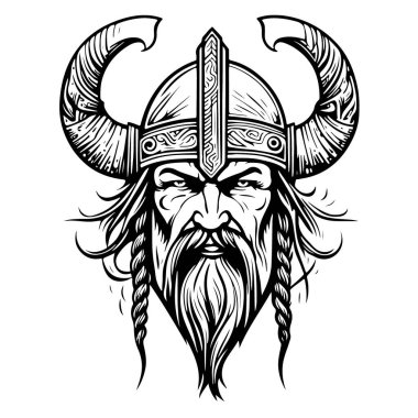 Harika Viking amblem vektör logo sanatı. Vektör illüstrasyonu