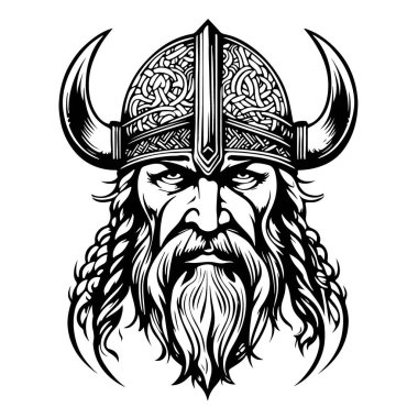 Süper sevimli Viking amblem vektör logo sanatı. Vektör illüstrasyonu