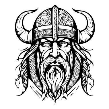 Harika Viking amblem vektör logo sanatı. Vektör illüstrasyonu